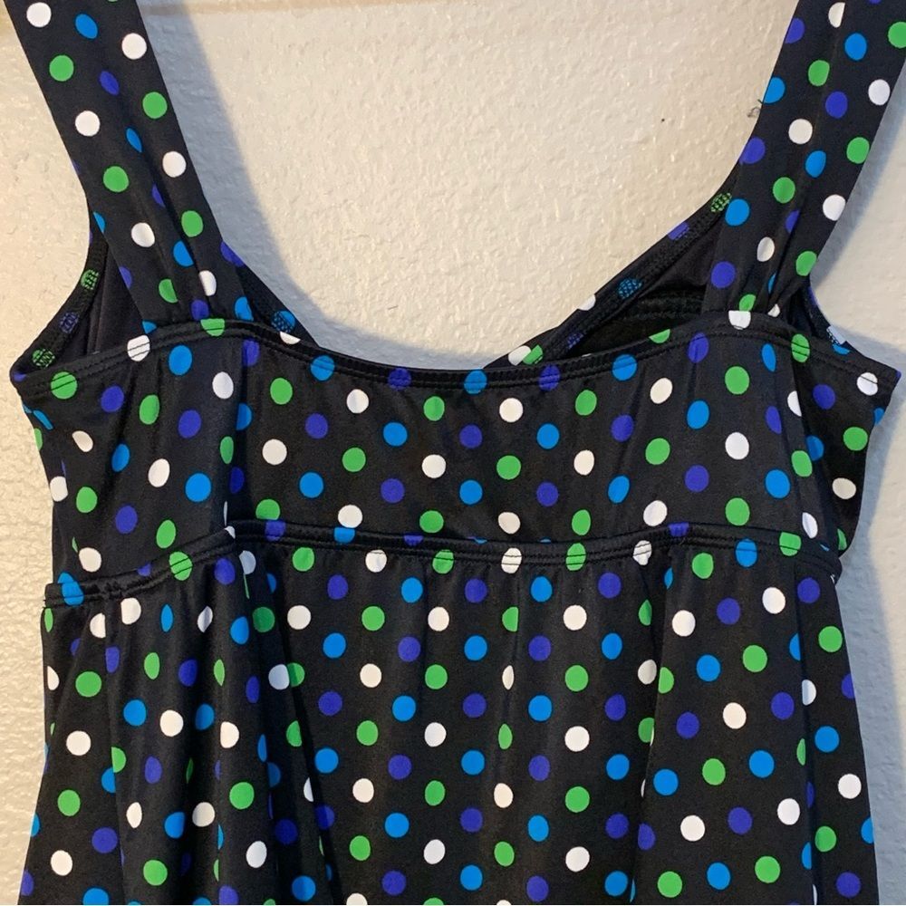 Longitude Black Polka Dot One-Piece Swimdress Blue Green White 12P Retro Pinup - Picture 5 of 12
